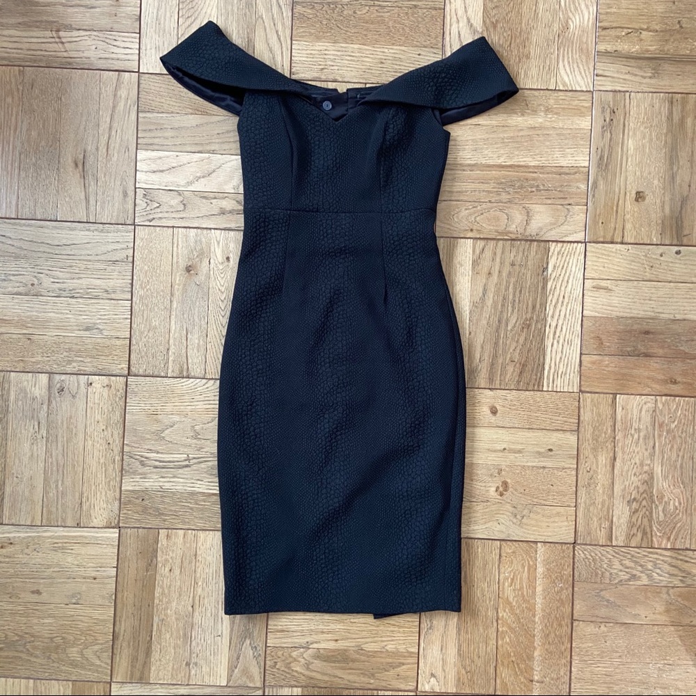 Black Off-the-Shoulder Foldover Midi Bardot Dress